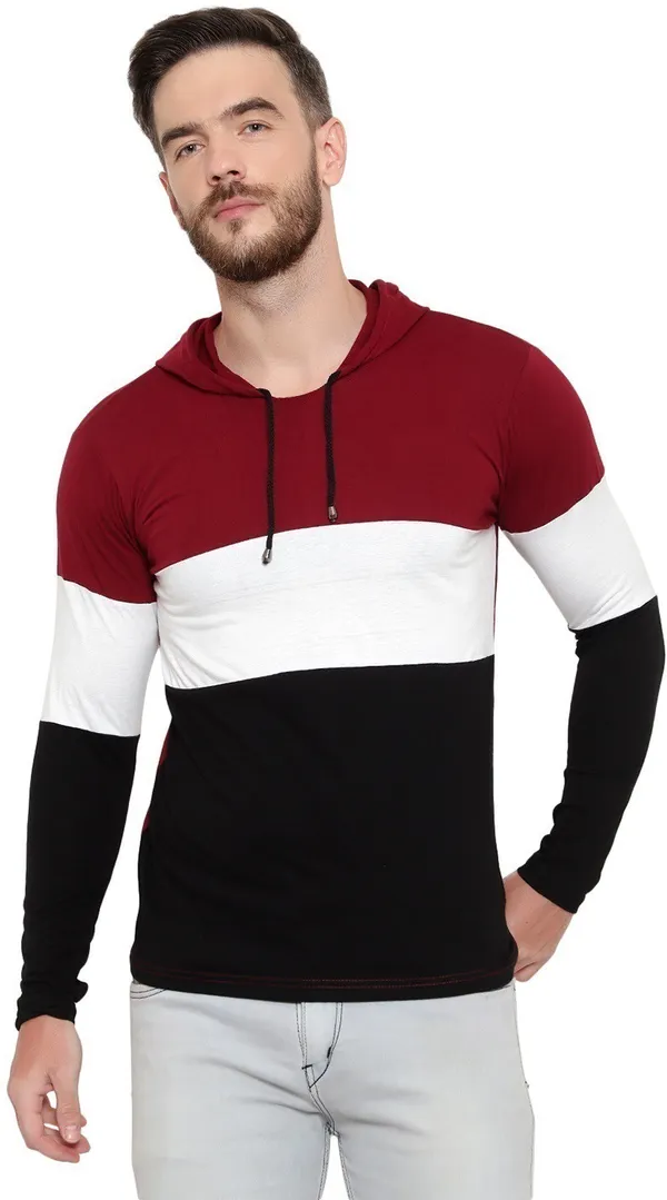 Pure_Cotton_Full_Sleeve_Colorblock_Hooded_Neck_Regular_T-Shirt_For_Men
