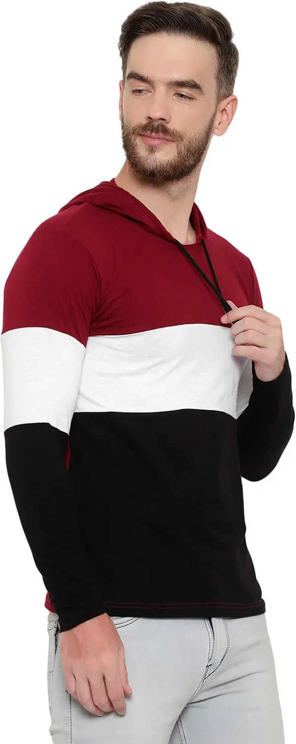 Pure_Cotton_Full_Sleeve_Colorblock_Hooded_Neck_Regular_T-Shirt_For_Men