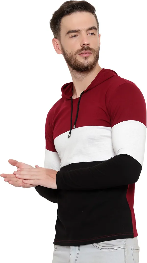 Pure_Cotton_Full_Sleeve_Colorblock_Hooded_Neck_Regular_T-Shirt_For_Men