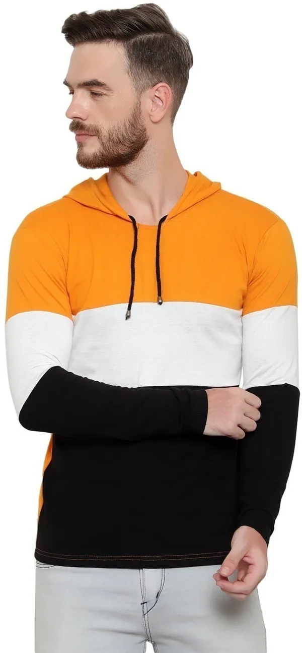 Pure_Cotton_Full_Sleeve_Colorblock_Hooded_Neck_Regular_T-Shirt_For_Men