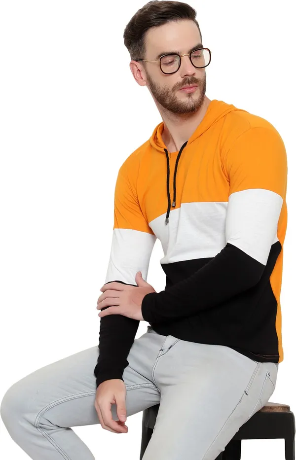 Pure_Cotton_Full_Sleeve_Colorblock_Hooded_Neck_Regular_T-Shirt_For_Men