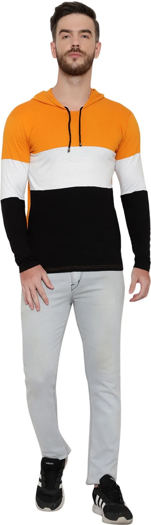 Pure_Cotton_Full_Sleeve_Colorblock_Hooded_Neck_Regular_T-Shirt_For_Men