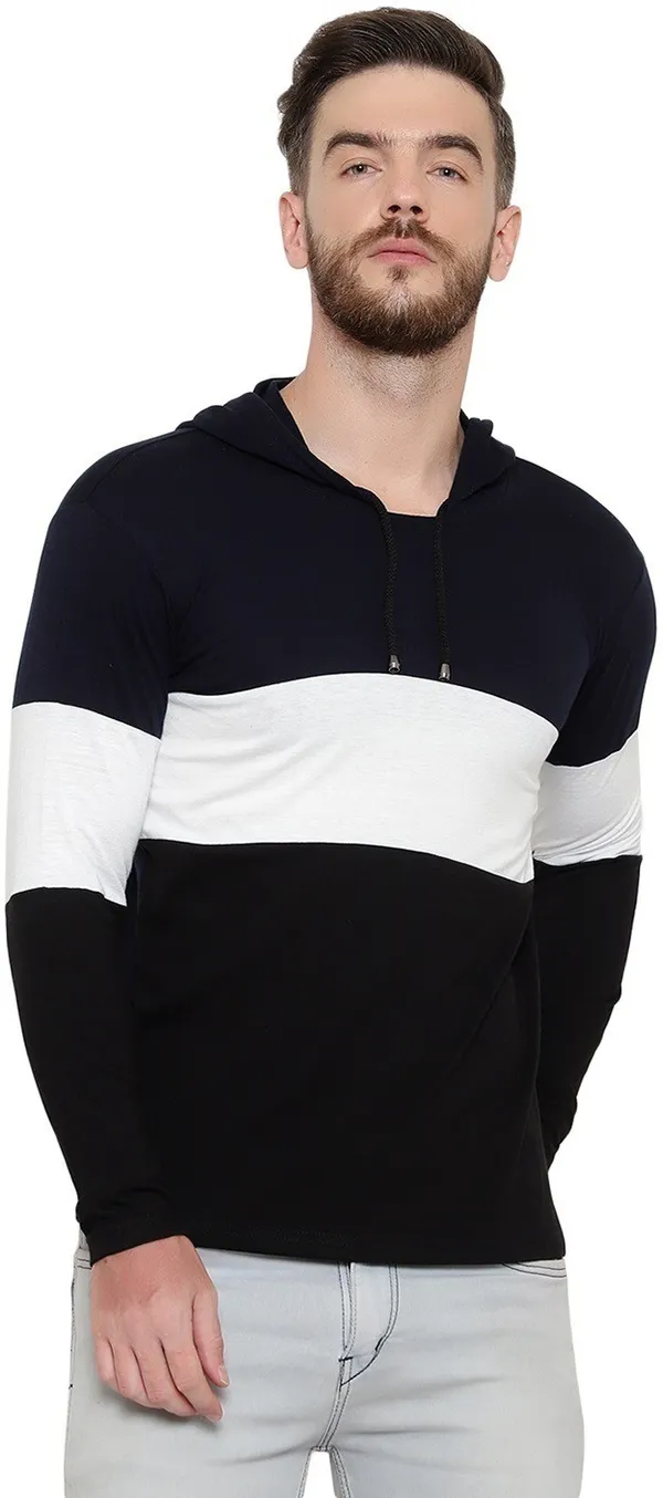 Pure_Cotton_Full_Sleeve_Colorblock_Hooded_Neck_Regular_T-Shirt_For_Men