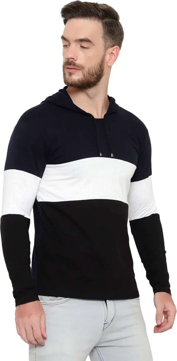 Pure_Cotton_Full_Sleeve_Colorblock_Hooded_Neck_Regular_T-Shirt_For_Men