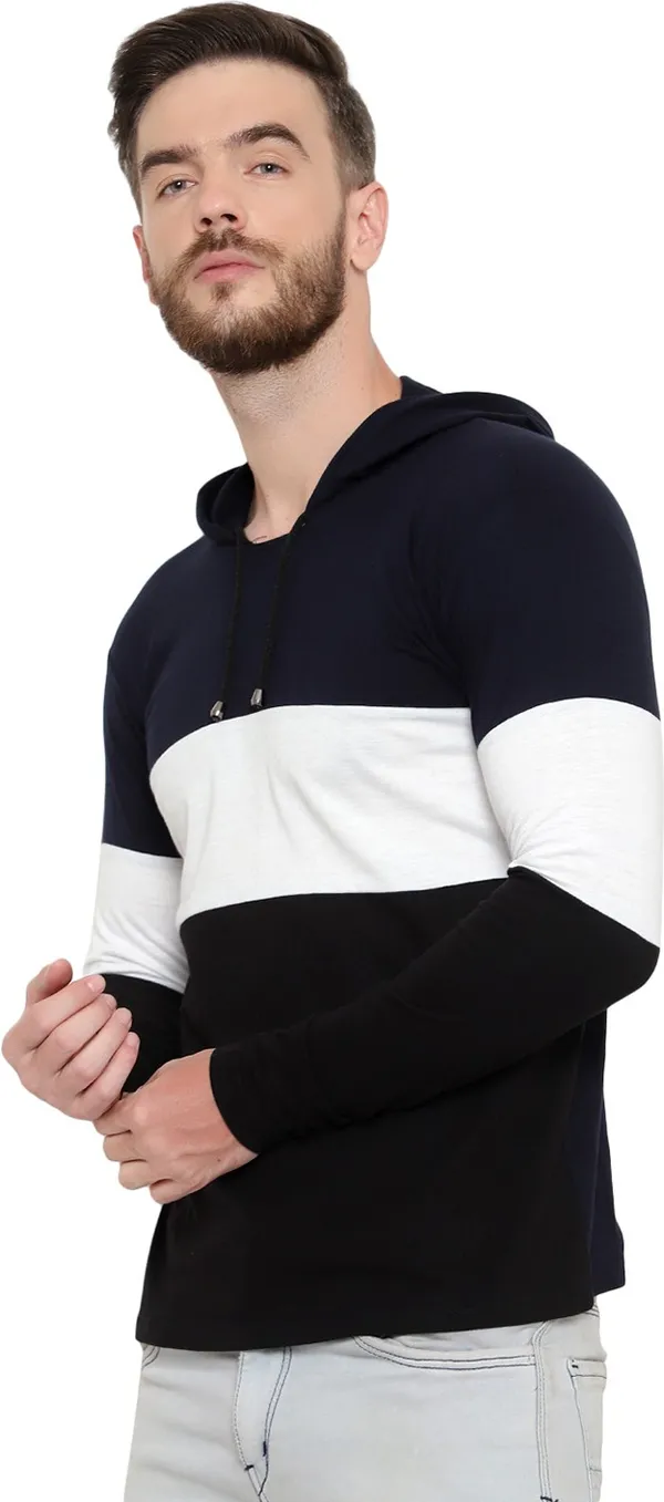 Pure_Cotton_Full_Sleeve_Colorblock_Hooded_Neck_Regular_T-Shirt_For_Men