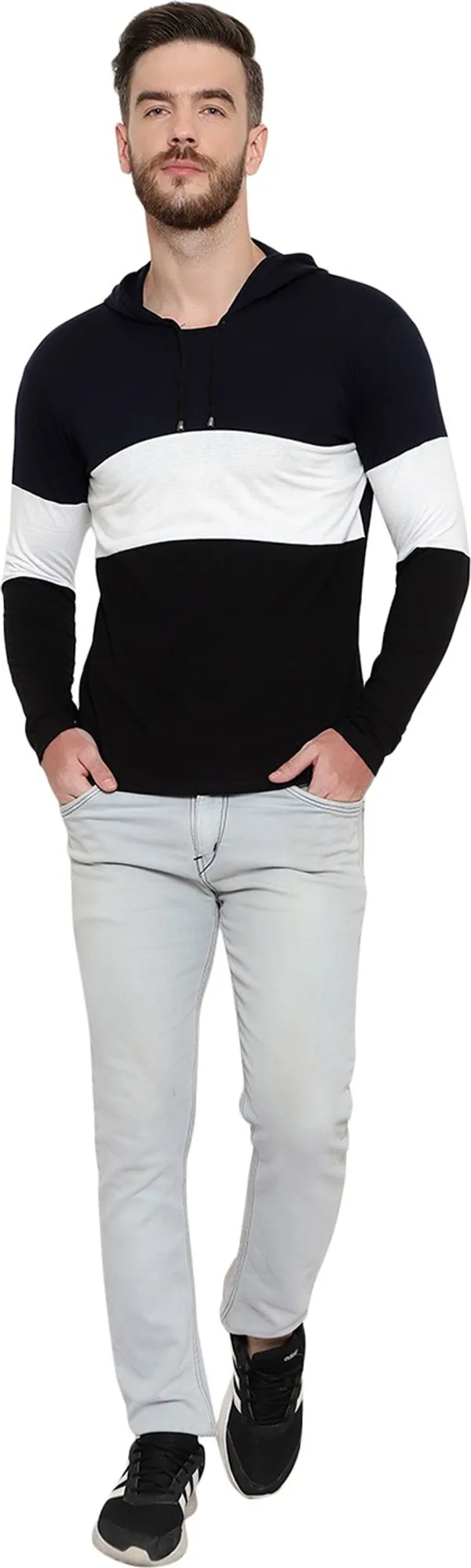 Pure_Cotton_Full_Sleeve_Colorblock_Hooded_Neck_Regular_T-Shirt_For_Men
