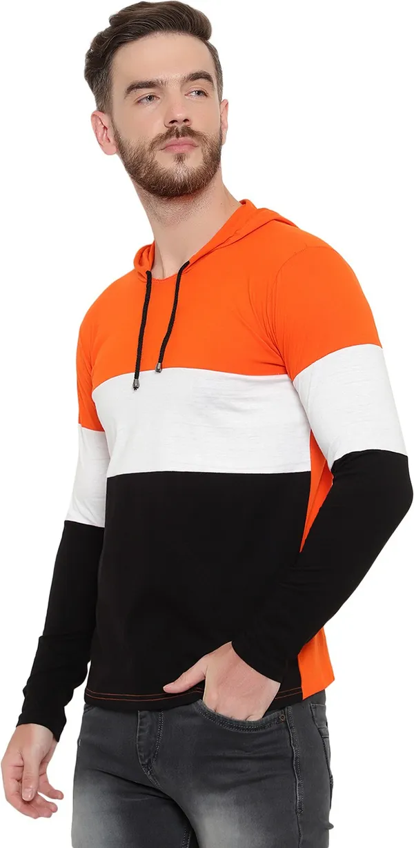 Pure_Cotton_Full_Sleeve_Colorblock_Hooded_Neck_Regular_T-Shirt_For_Men