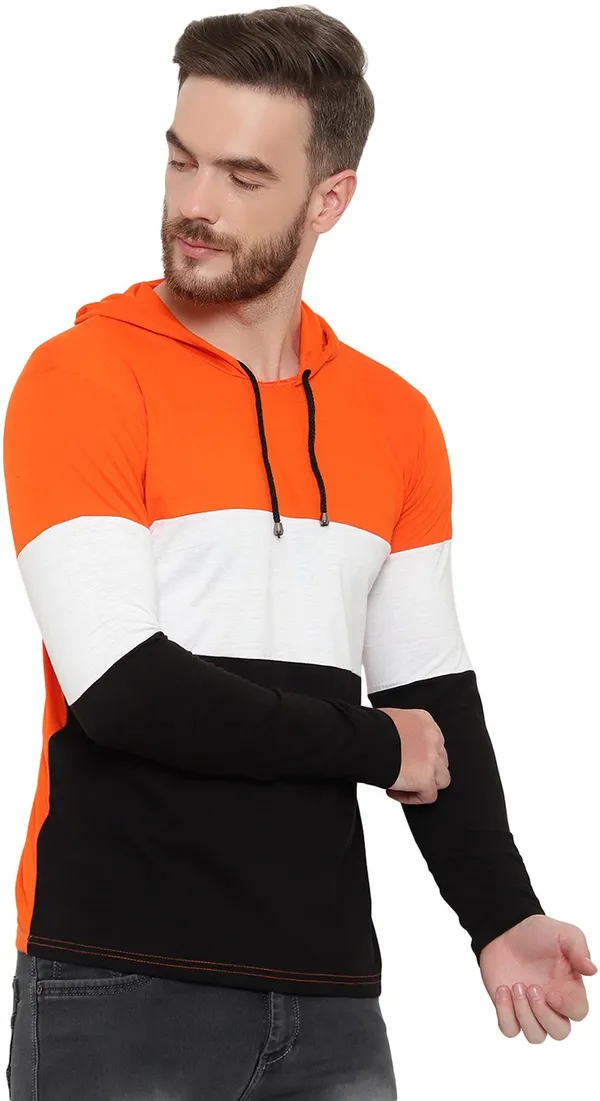 Pure_Cotton_Full_Sleeve_Colorblock_Hooded_Neck_Regular_T-Shirt_For_Men