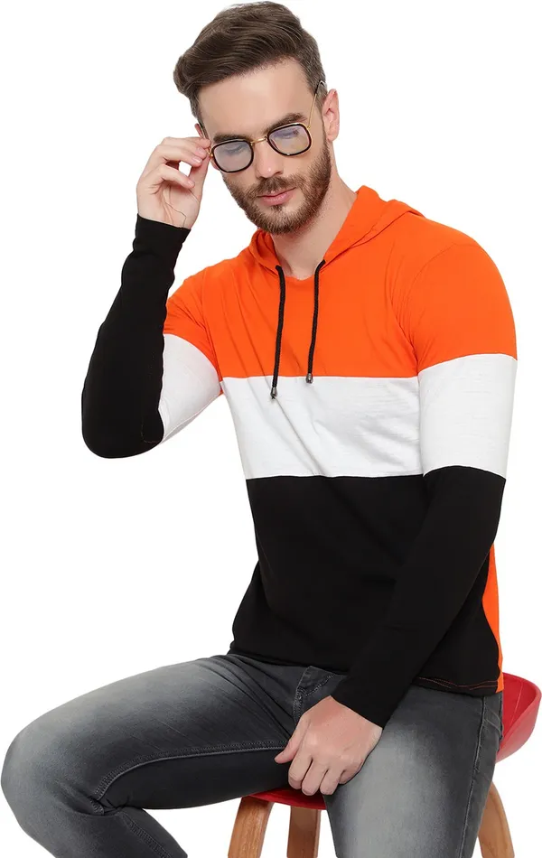 Pure_Cotton_Full_Sleeve_Colorblock_Hooded_Neck_Regular_T-Shirt_For_Men