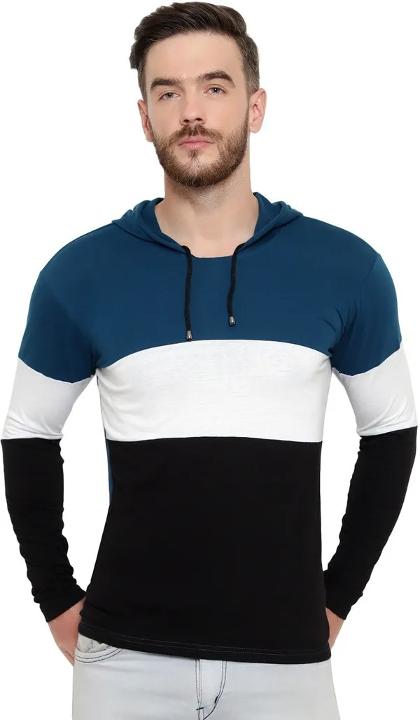 Pure_Cotton_Full_Sleeve_Colorblock_Hooded_Neck_Regular_T-Shirt_For_Men