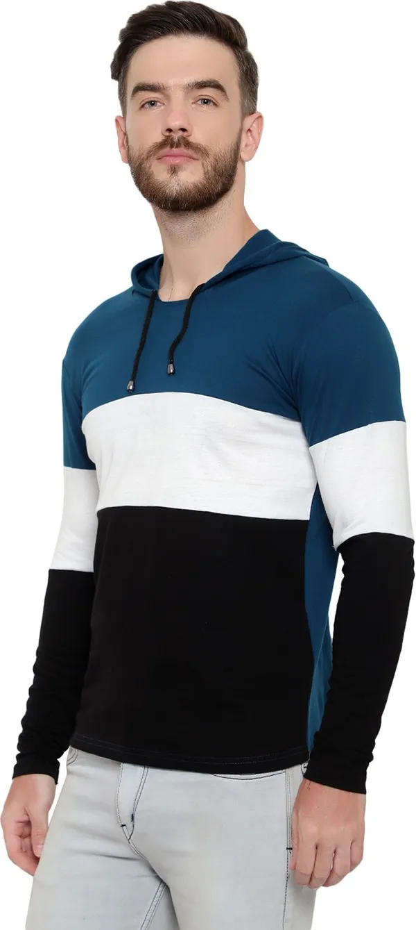 Pure_Cotton_Full_Sleeve_Colorblock_Hooded_Neck_Regular_T-Shirt_For_Men