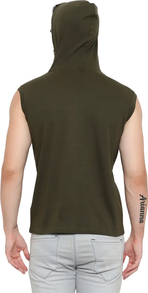 Dark_Green_Cotton_Blend_Sleeveless_Solid_Hooded_Neck_Regular_T-Shirt_For_Men