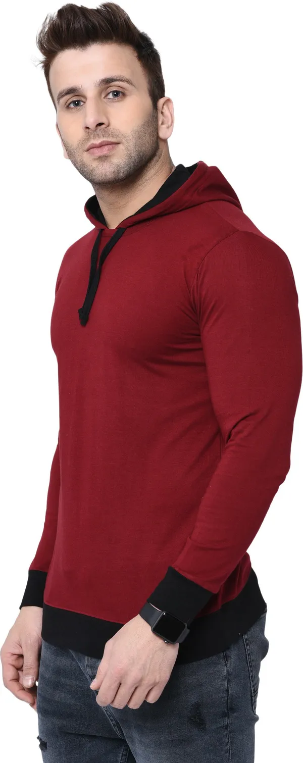 Maroon_&_Black_Cotton_Blend_Full_Sleeve_Striped_Hooded_Neck_Regular_T-Shirt_For_Men