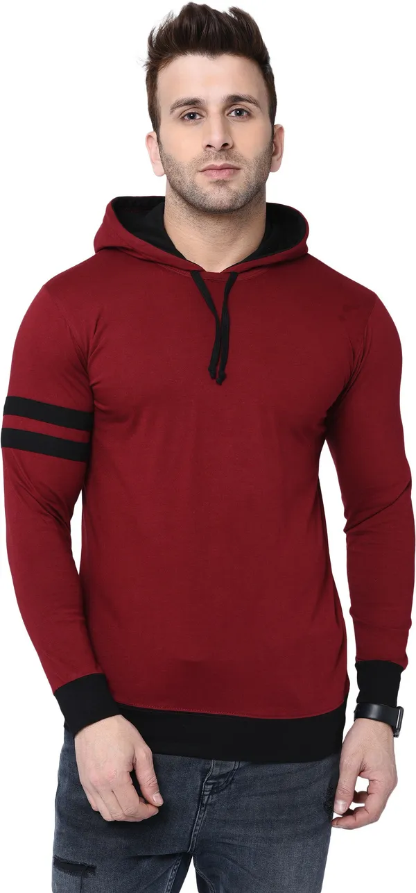 Maroon_&_Black_Cotton_Blend_Full_Sleeve_Striped_Hooded_Neck_Regular_T-Shirt_For_Men