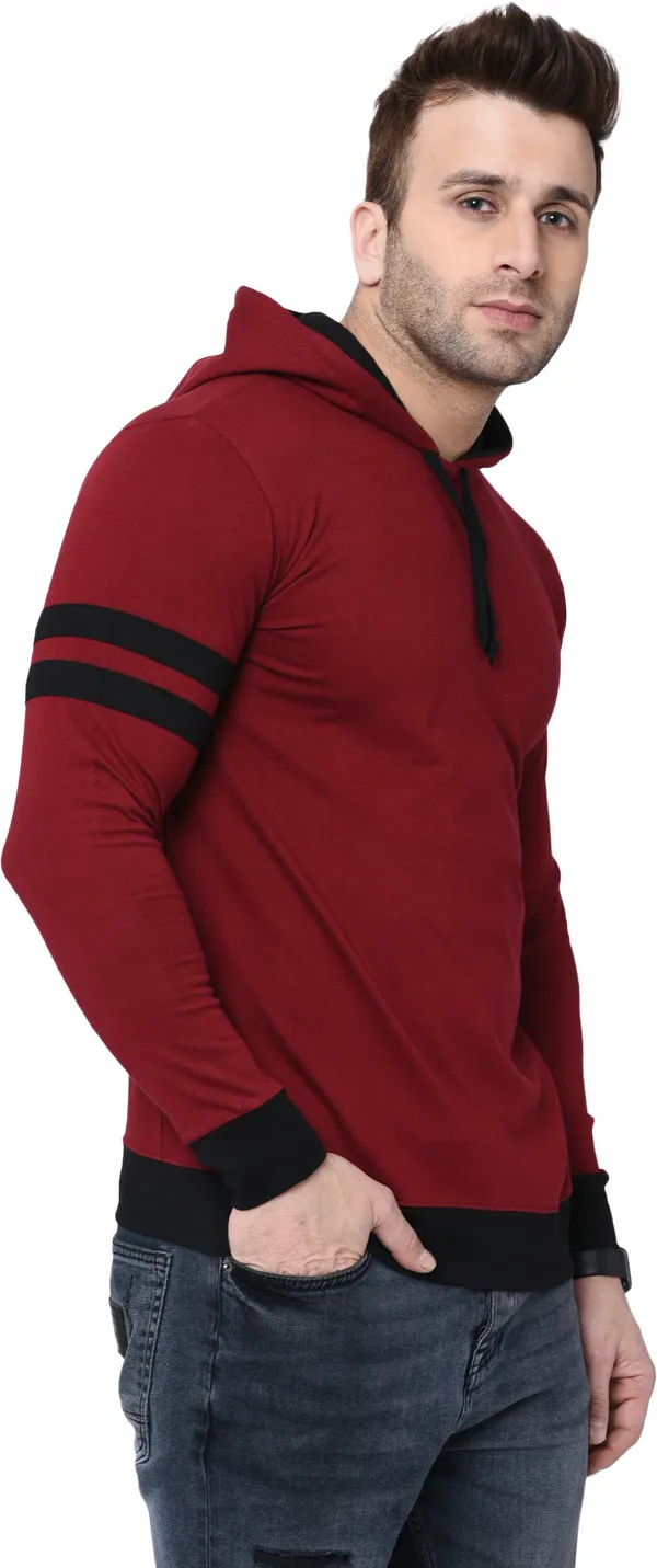 Maroon_&_Black_Cotton_Blend_Full_Sleeve_Striped_Hooded_Neck_Regular_T-Shirt_For_Men