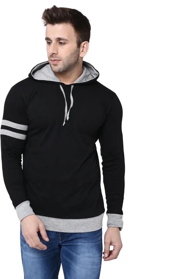 Black_&_Grey_Cotton_Blend_Full_Sleeve_Striped_Hooded_Neck_Regular_T-Shirt_For_Men