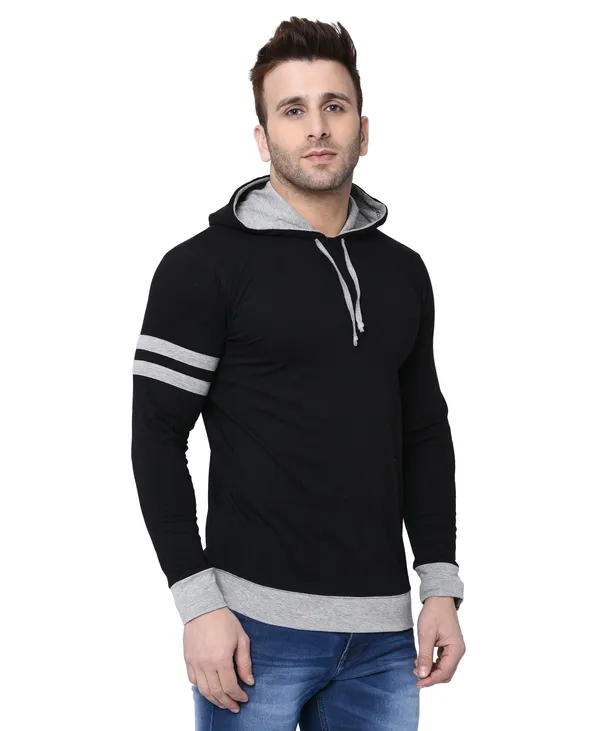 Black_&_Grey_Cotton_Blend_Full_Sleeve_Striped_Hooded_Neck_Regular_T-Shirt_For_Men