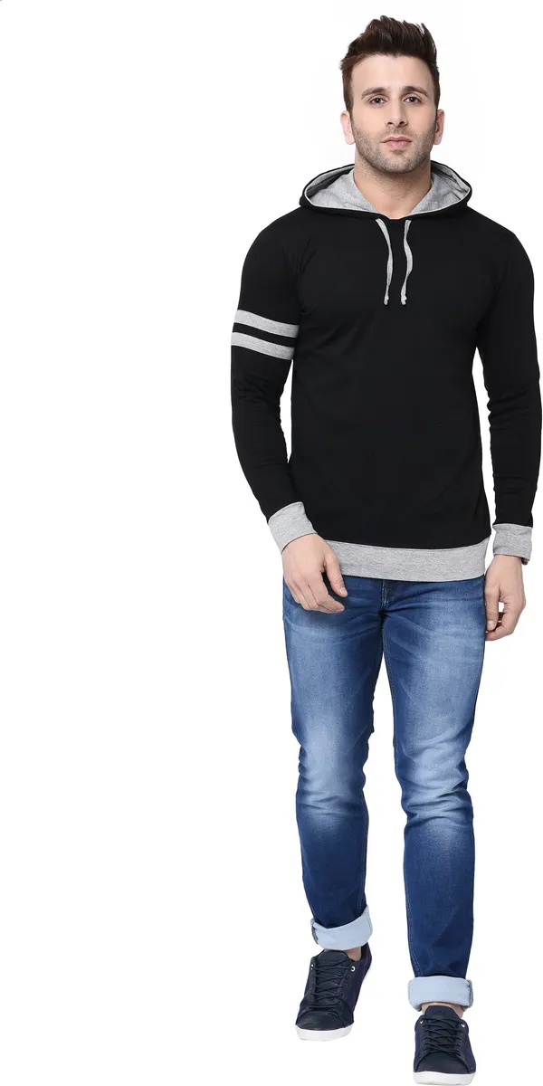 Black_&_Grey_Cotton_Blend_Full_Sleeve_Striped_Hooded_Neck_Regular_T-Shirt_For_Men