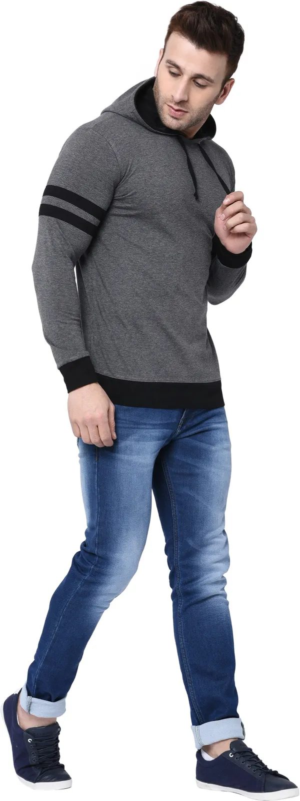 Black_&_Grey_Cotton_Blend_Full_Sleeve_Striped_Hooded_Neck_Regular_T-Shirt_For_Men