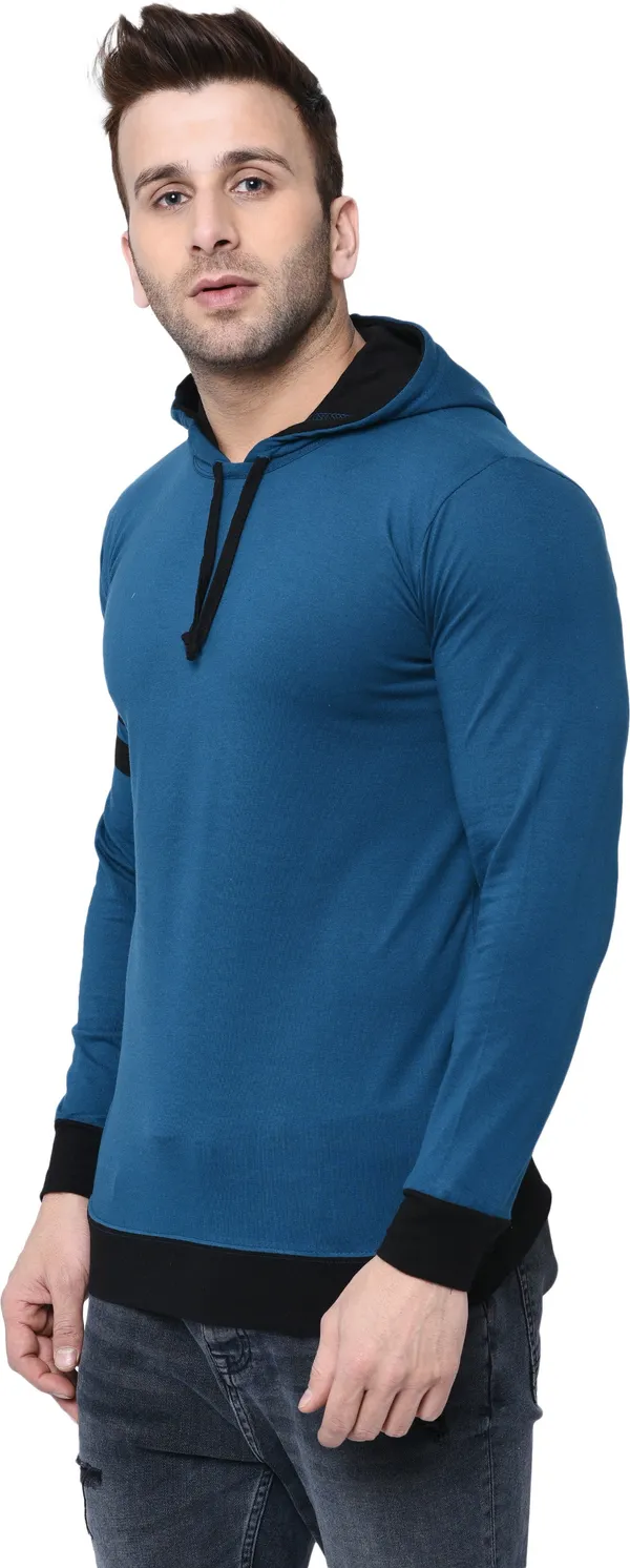 Light_Blue_&_Black_Cotton_Blend_Full_Sleeve_Striped_Hooded_Neck_Regular_T-Shirt_For_Men