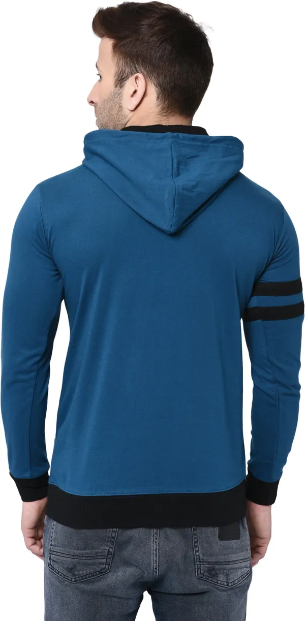 Light_Blue_&_Black_Cotton_Blend_Full_Sleeve_Striped_Hooded_Neck_Regular_T-Shirt_For_Men