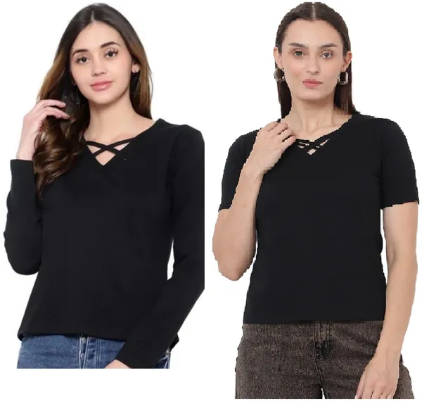 Black_Cotton_Blend_Full_Sleeve_Solid_V_Neck_Comfort_Fit_T-Shirt_For_Women_(pack_Of_2)