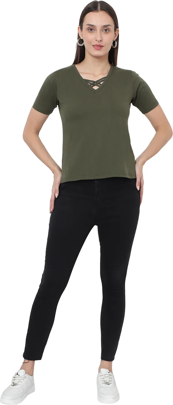 Cotton_Blend_Full_Sleeve_Solid_V_Neck_Comfort_Fit_T-Shirt_For_Women_(pack_Of_2)