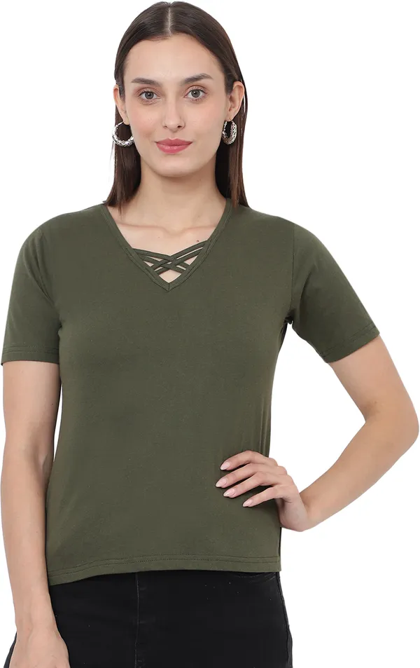 Cotton_Blend_Full_Sleeve_Solid_V_Neck_Comfort_Fit_T-Shirt_For_Women_(pack_Of_2)