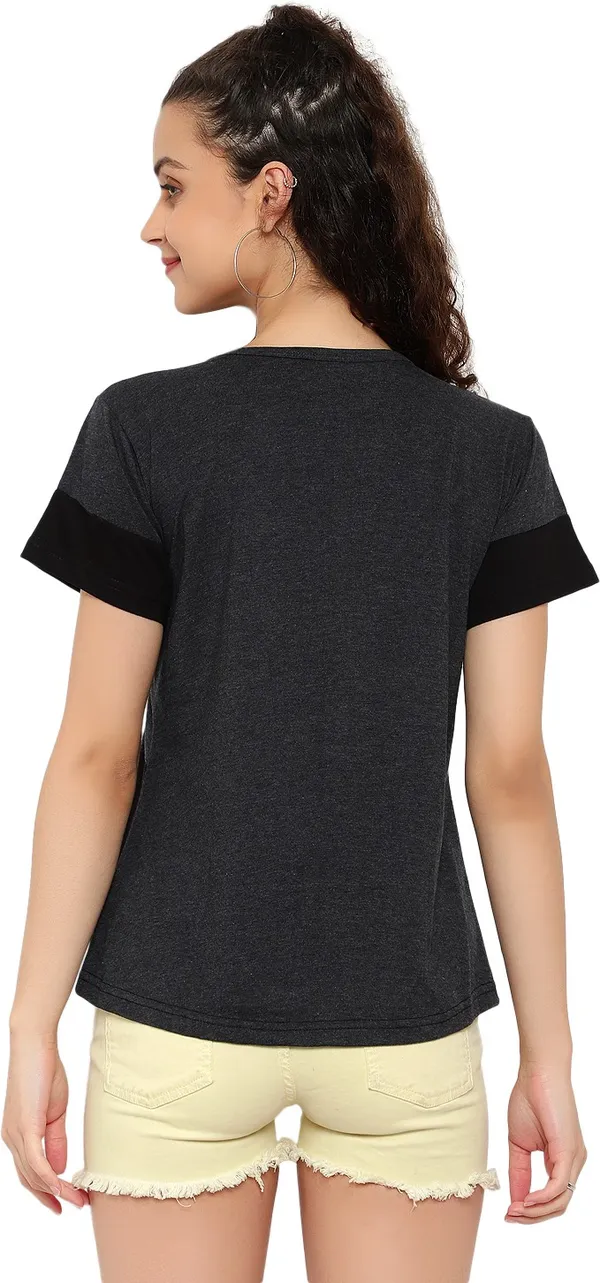 Grey_Pure_Cotton_Short_Sleeve_Self_Design_Round_Neck_Regular_T-Shirt_For_Women