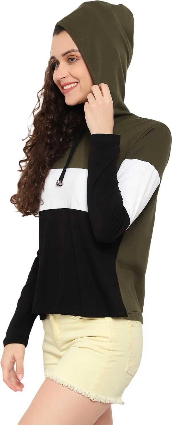 Dark_Green_Pure_Cotton_Full_Sleeve_Colorblock_Hooded_Neck_Regular_T-Shirt_For_Women