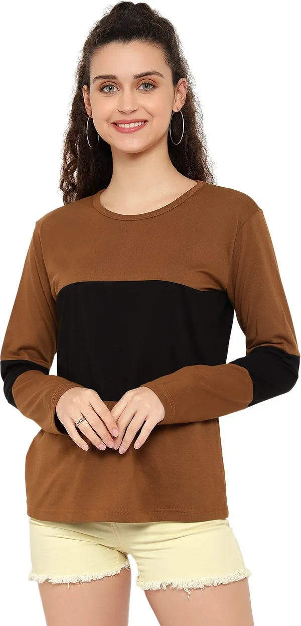 Pure_Cotton_Full_Sleeve_Colorblock_Round_Neck_Regular_T-Shirt_For_Women
