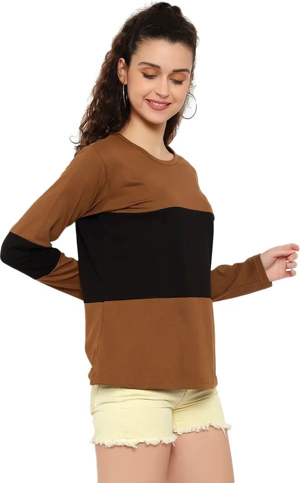 Pure_Cotton_Full_Sleeve_Colorblock_Round_Neck_Regular_T-Shirt_For_Women