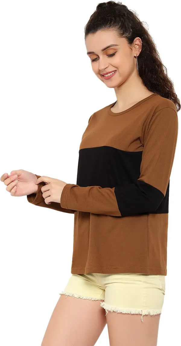 Pure_Cotton_Full_Sleeve_Colorblock_Round_Neck_Regular_T-Shirt_For_Women