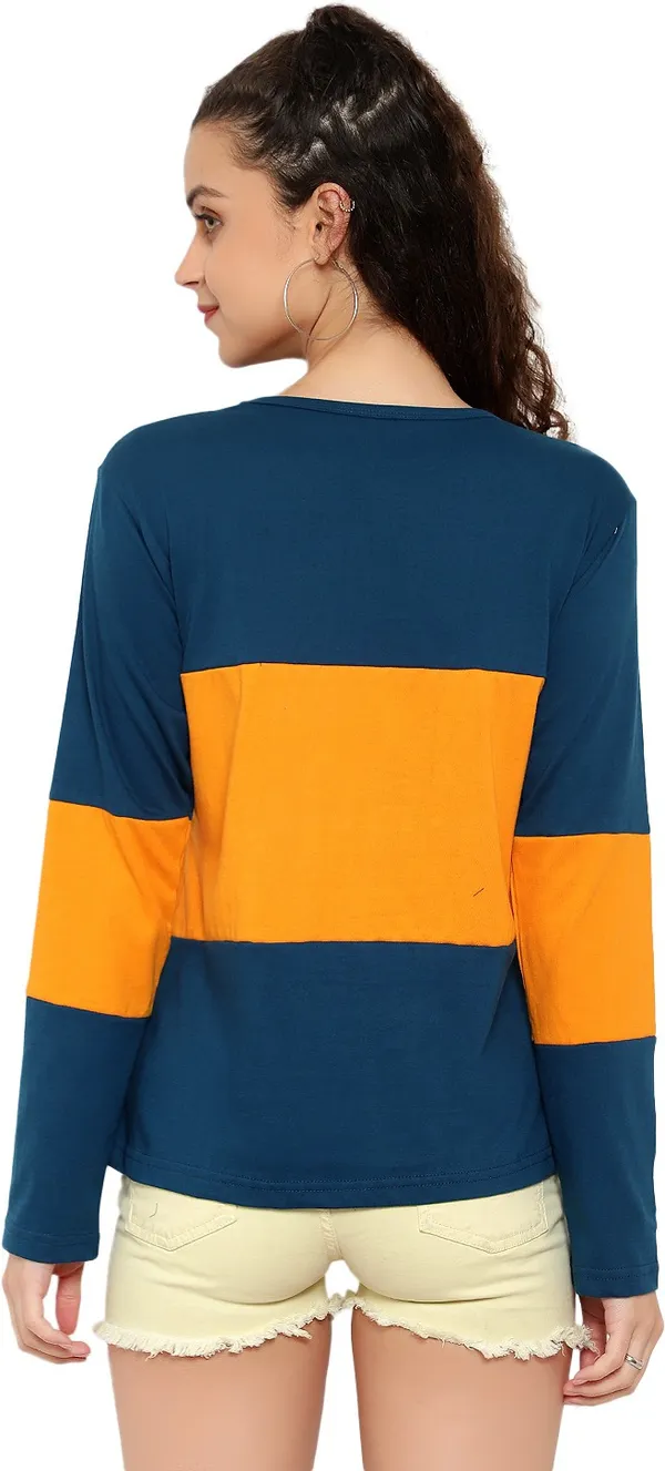 Blue_&_Yellow_Pure_Cotton_Full_Sleeve_Colorblock_Round_Neck_Regular_T-Shirt_For_Women