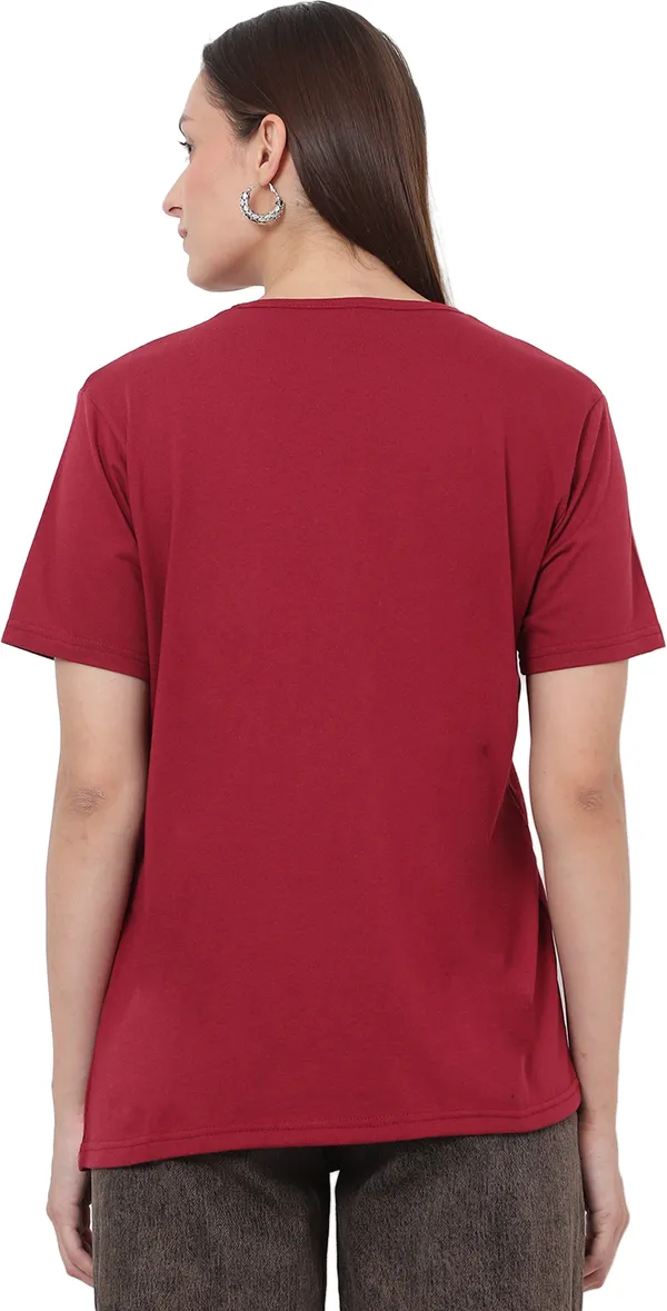 Maroon_Cotton_Blend_Half_Sleeve_Printed_Round_Neck_Regular_T-Shirt_For_Women