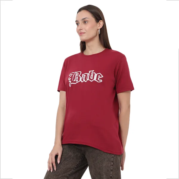 Maroon_Cotton_Blend_Half_Sleeve_Printed_Round_Neck_Regular_T-Shirt_For_Women