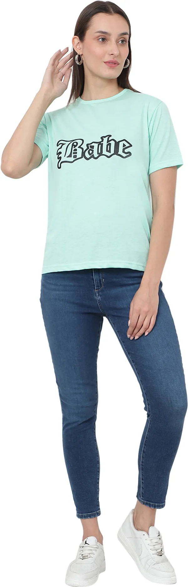 Light_Green_Cotton_Blend_Half_Sleeve_Printed_Round_Neck_Regular_T-Shirt_For_Women