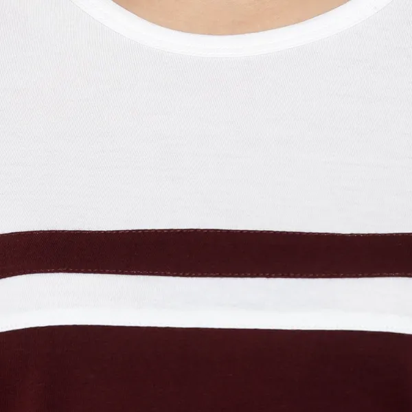 White_&_Maroon_Pure_Cotton_Short_Sleeve_Colorblock_Round_Neck_Regular_T-Shirt_For_Women