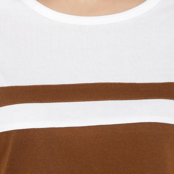Beige_Pure_Cotton_Short_Sleeve_Colorblock_Round_Neck_Regular_T-Shirt_For_Women