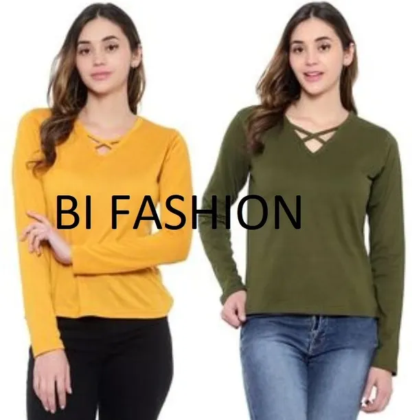 Cotton_Blend_Full_Sleeve_Solid_V_Neck_Regular_T-Shirt_For_Women_(pack_Of_2)