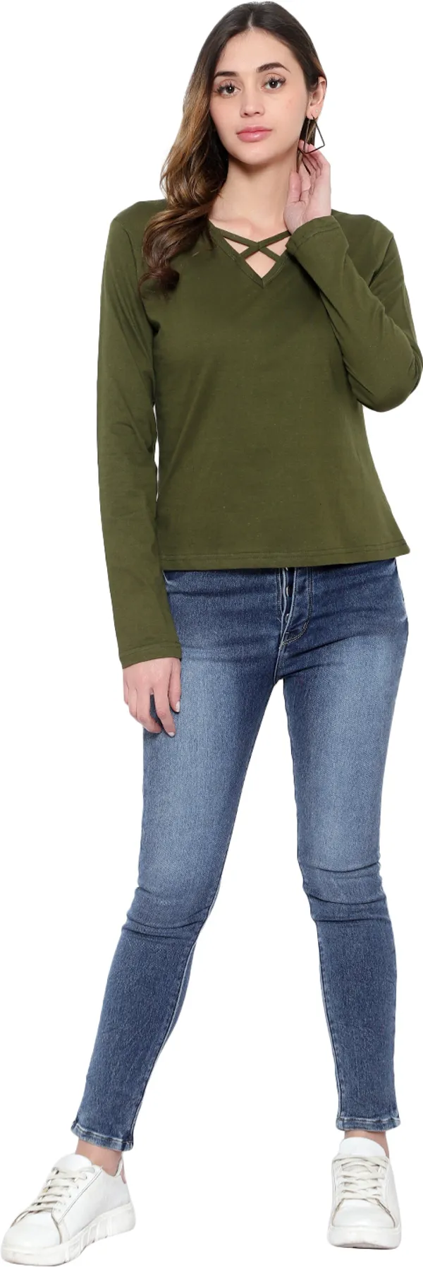 Cotton_Blend_Full_Sleeve_Solid_V_Neck_Regular_T-Shirt_For_Women_(pack_Of_2)