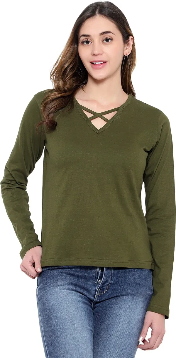 Cotton_Blend_Full_Sleeve_Solid_V_Neck_Regular_T-Shirt_For_Women_(pack_Of_2)