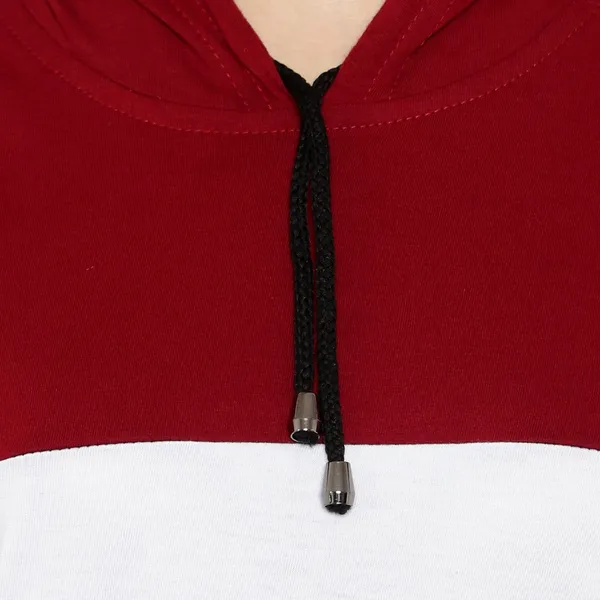Maroon_Pure_Cotton_Full_Sleeve_Self_Design_Hooded_Neck_Regular_T-Shirt_For_Women