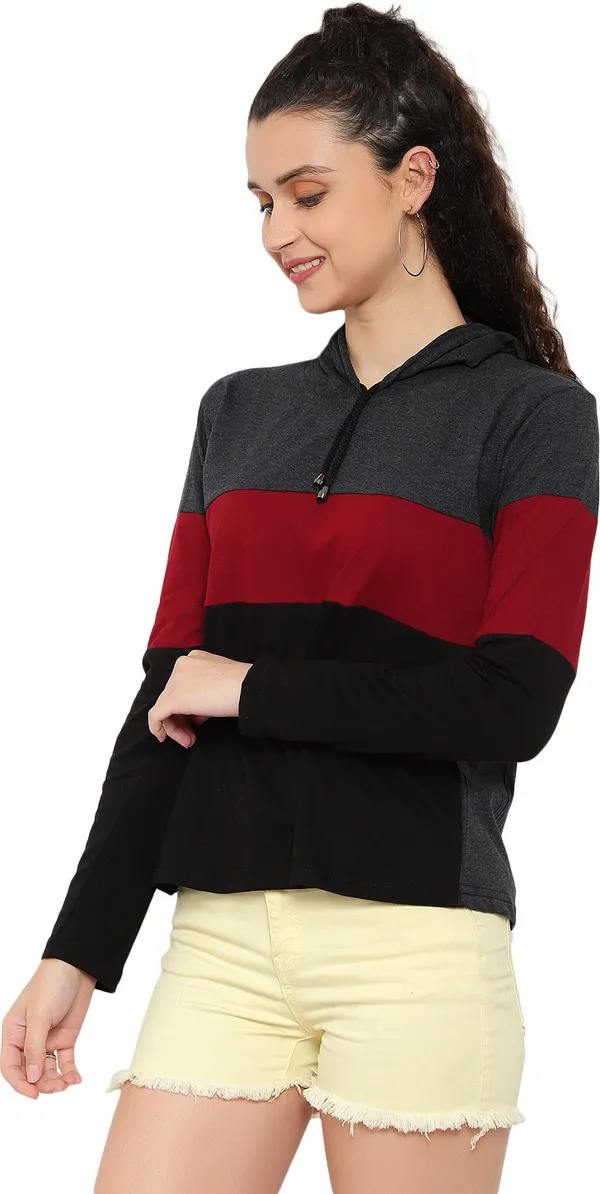 Pure_Cotton_Full_Sleeve_Colorblock_Hooded_Neck_Regular_T-Shirt_For_Women