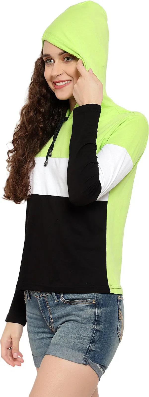 Light_Green_Pure_Cotton_Full_Sleeve_Colorblock_Hooded_Neck_Regular_T-Shirt_For_Women