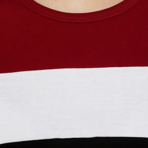 Maroon_&_Black_Pure_Cotton_Short_Sleeve_Colorblock_Round_Neck_Regular_T-Shirt_For_Women