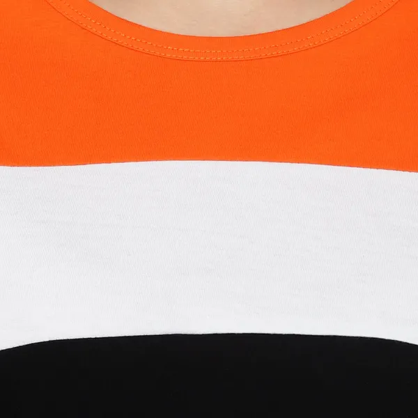 Orange_Pure_Cotton_Short_Sleeve_Colorblock_Round_Neck_Regular_T-Shirt_For_Women