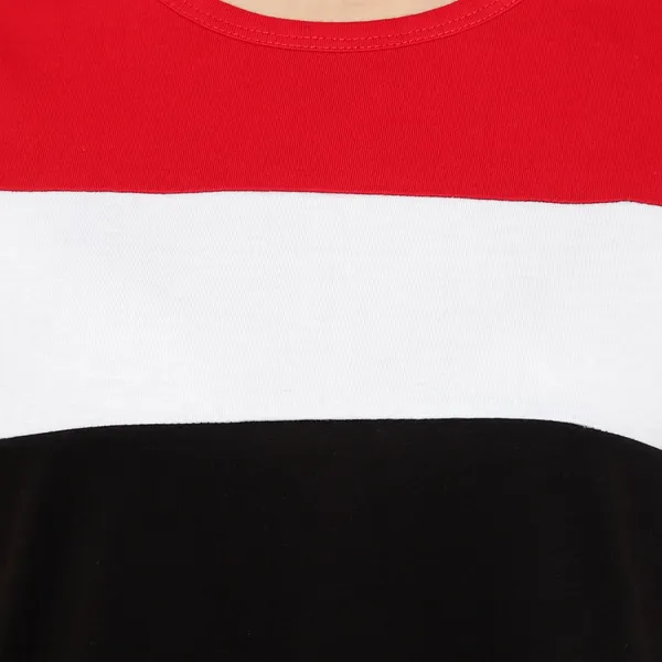 Red_&_White_&_Black_Pure_Cotton_Short_Sleeve_Colorblock_Round_Neck_Regular_T-Shirt_For_Women
