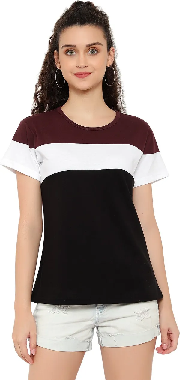 Purple_Pure_Cotton_Short_Sleeve_Colorblock_Round_Neck_Regular_T-Shirt_For_Women