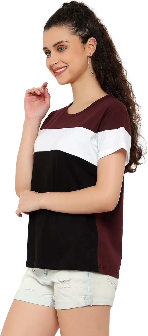Purple_Pure_Cotton_Short_Sleeve_Colorblock_Round_Neck_Regular_T-Shirt_For_Women